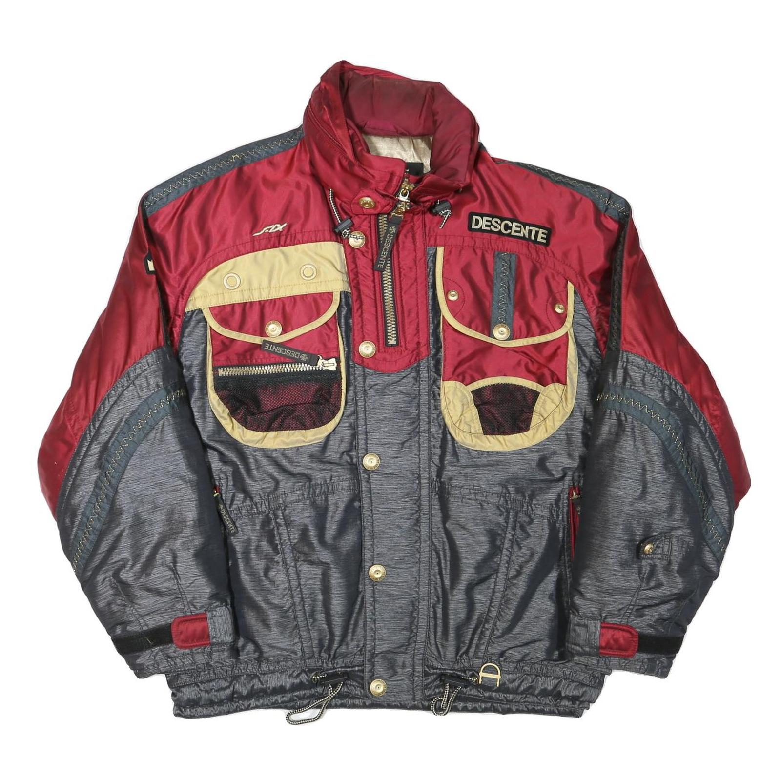 DESCENTE Mens Red & Grey Outdoor Jacket L Polyester Blend Zip Pockets Sportswear Refurbished - N/A refurbished available on Cerqular