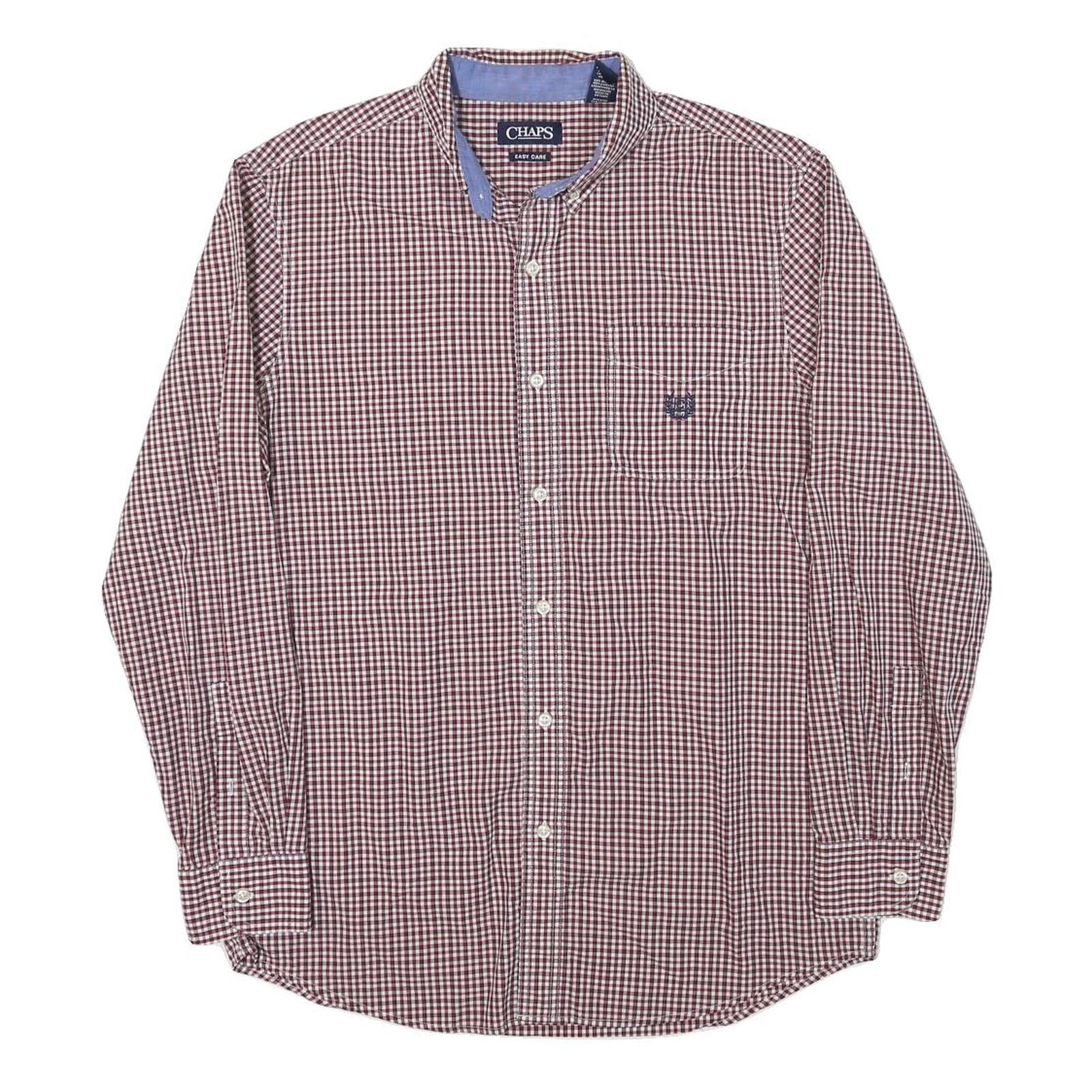 CHAPS Mens Maroon & White Check Shirt L Button Down Cotton Blend Casual Refurbished - N/A refurbished available on Cerqular