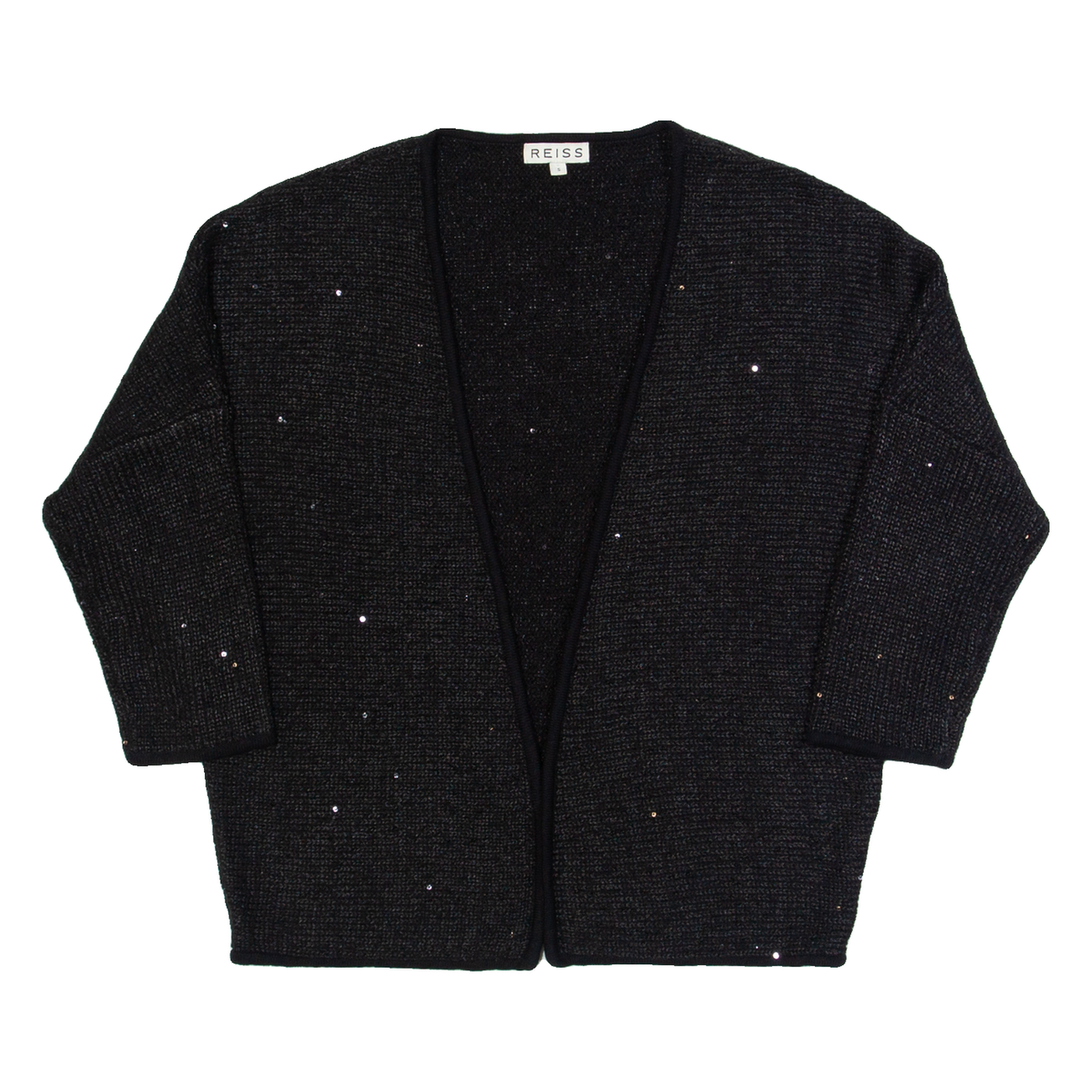 REISS Louisa Womens Cardigan Black Tight Knit 3/4 Sleeve S Refurbished - N/A refurbished available on Cerqular