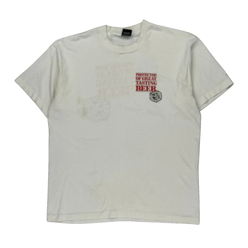 Screen Stars Graphic T-Shirt - XL White Cotton Blend Refurbished - Thrifted (note: this is a term often used to describe second- refurbished available on Cerqular
