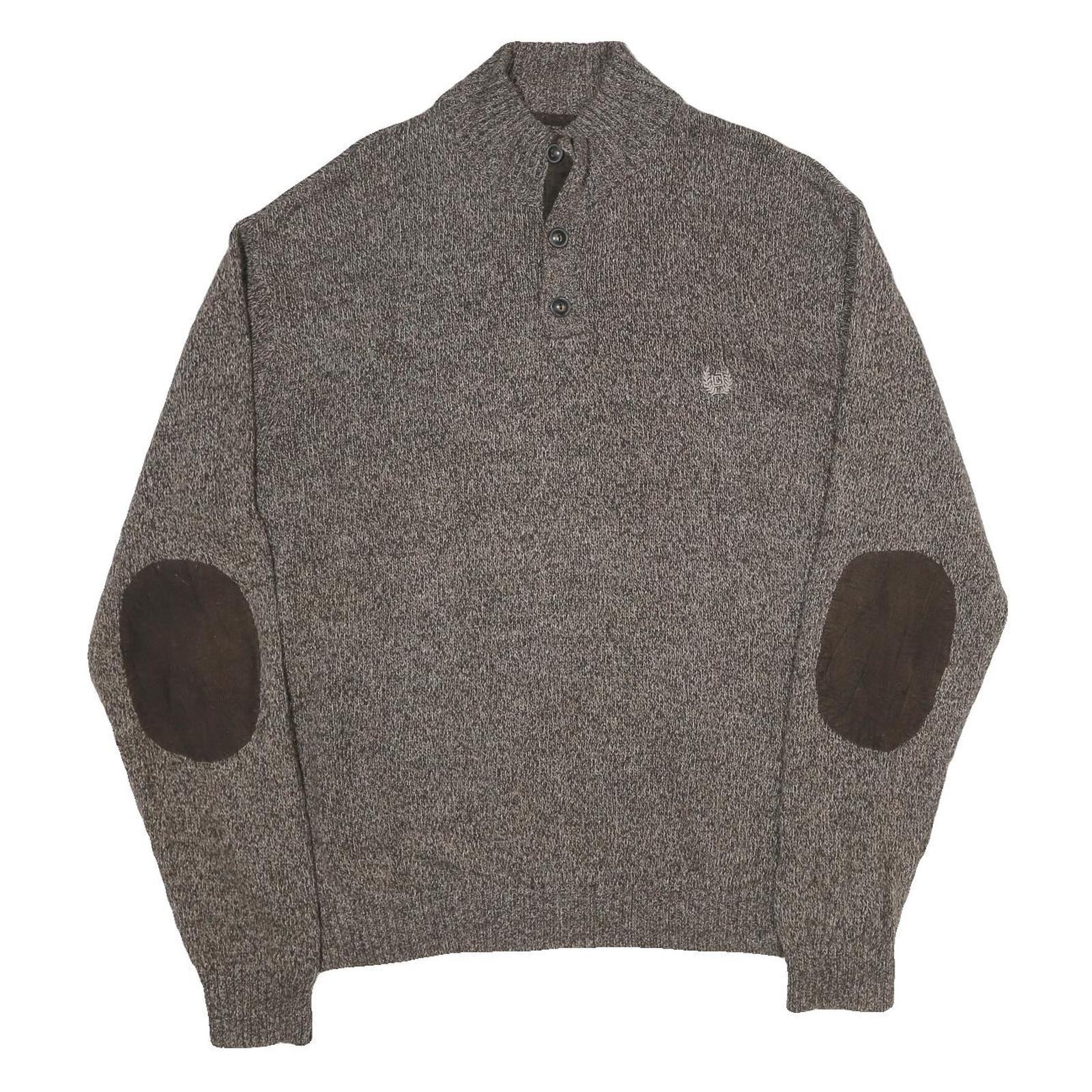 CHAPS Mens Brown Brown Button Up Plain Crew Neck Chunky Knit XL Cotton Jumper Refurbished - N/A refurbished available on Cerqular