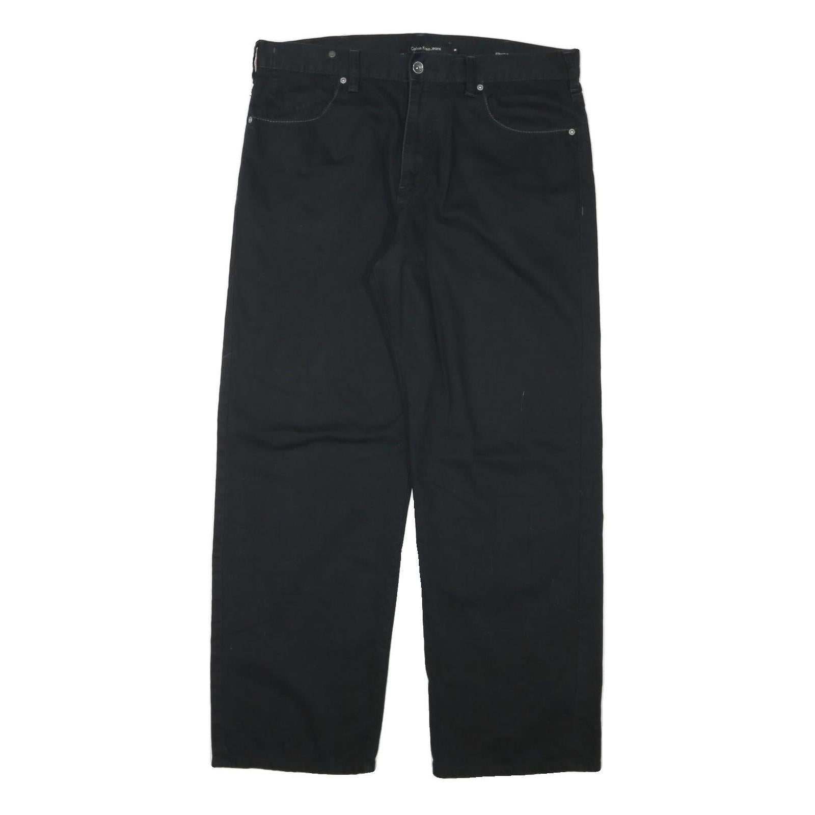 CALVIN KLEIN Mens Black Regular Fit Straight Denim Jeans W36 L30 Classic Zip Refurbished - N/A refurbished available on Cerqular