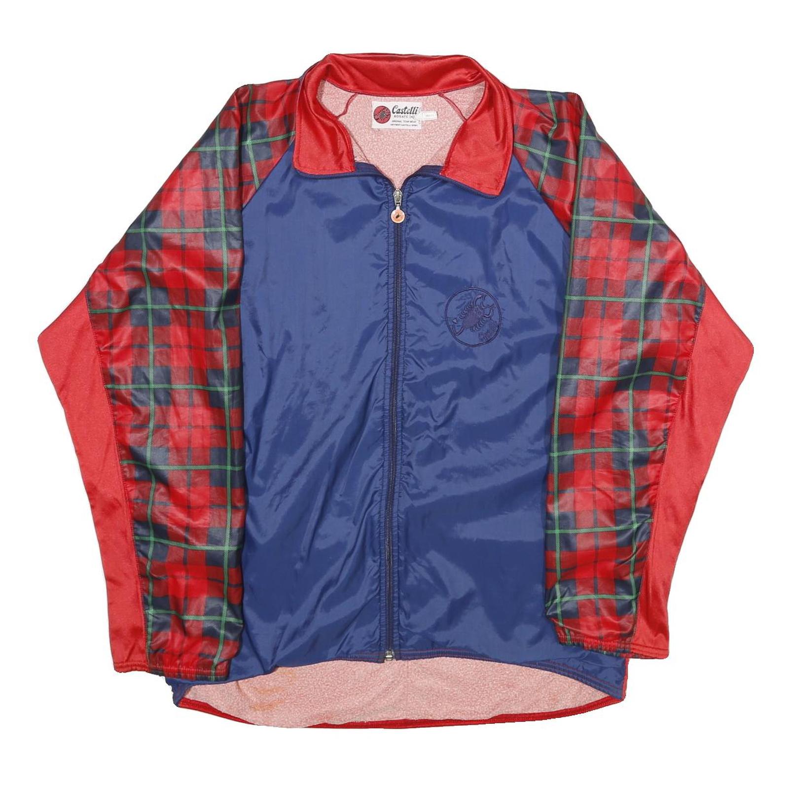 CASTELLI Mens Blue & Red Cycling Jacket L Polyester Blend Plaid Zip Refurbished - N/A refurbished available on Cerqular