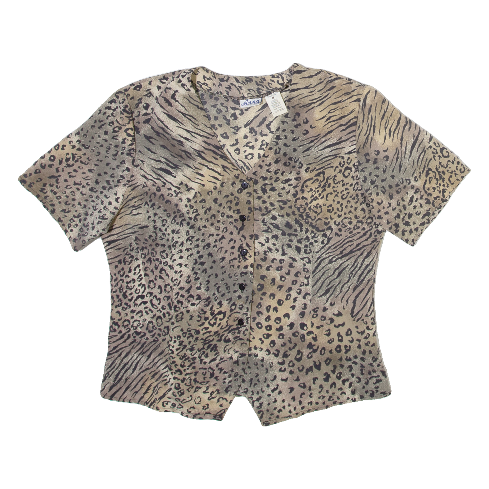 ANNA Womens Printed Shirt Grey V-Neck Animal Print M Refurbished - N/A refurbished available on Cerqular