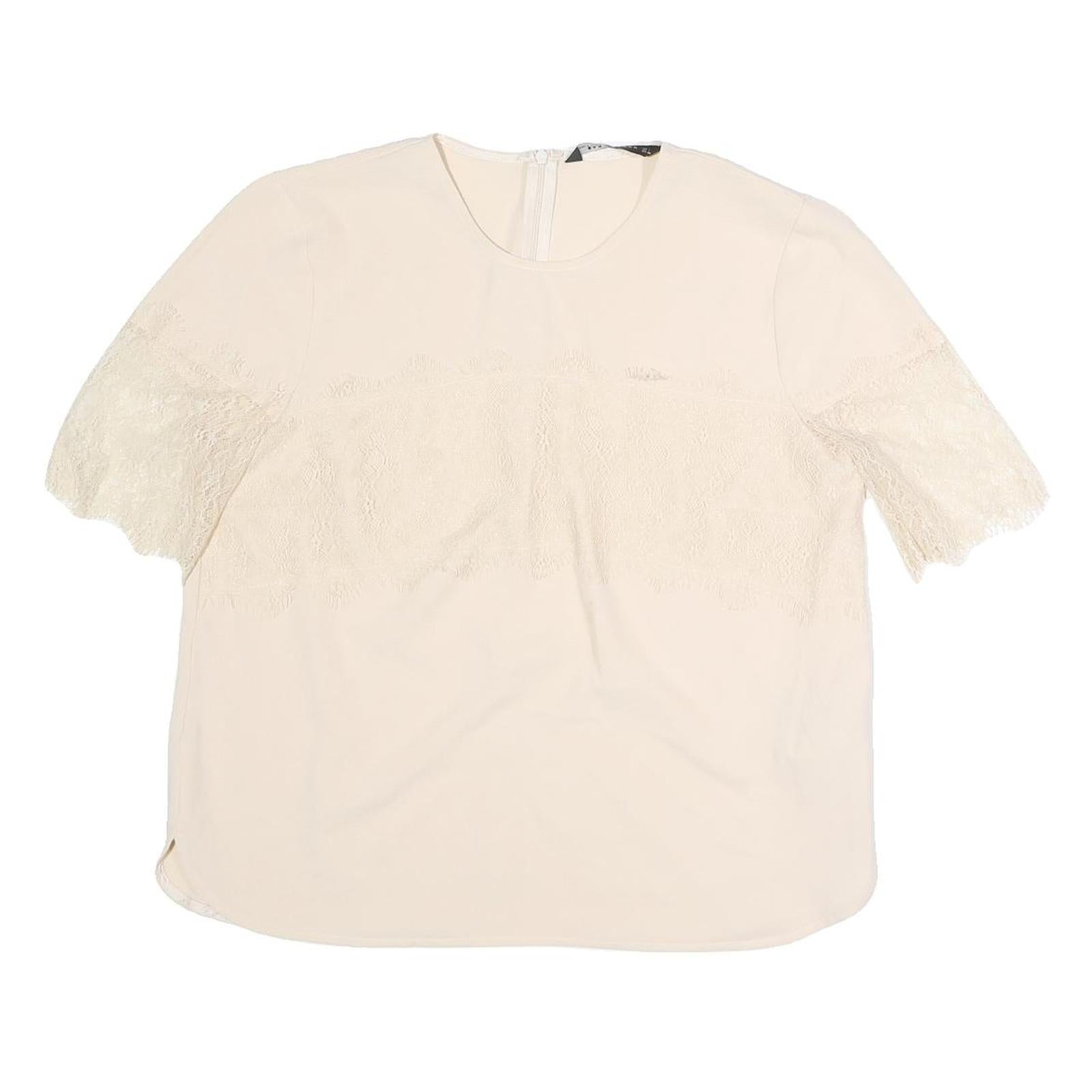 ZARA Womens Cream Top Short Sleeve Round Neck Lace Detail L Elegant Refurbished - N/A refurbished available on Cerqular