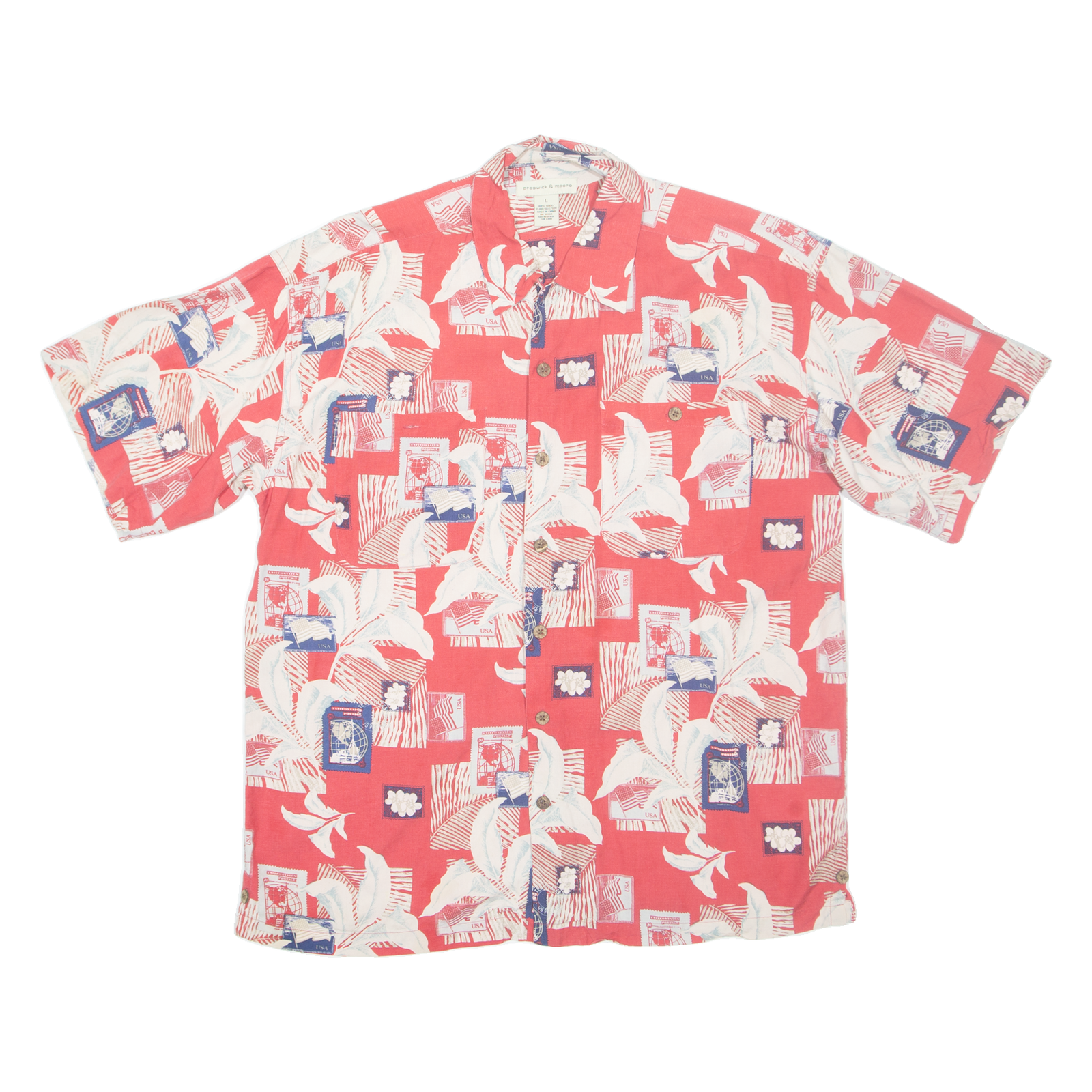 PRESWICK & MOORE Mens Hawaiian Shirt Red Crazy Pattern L Refurbished - N/A refurbished available on Cerqular