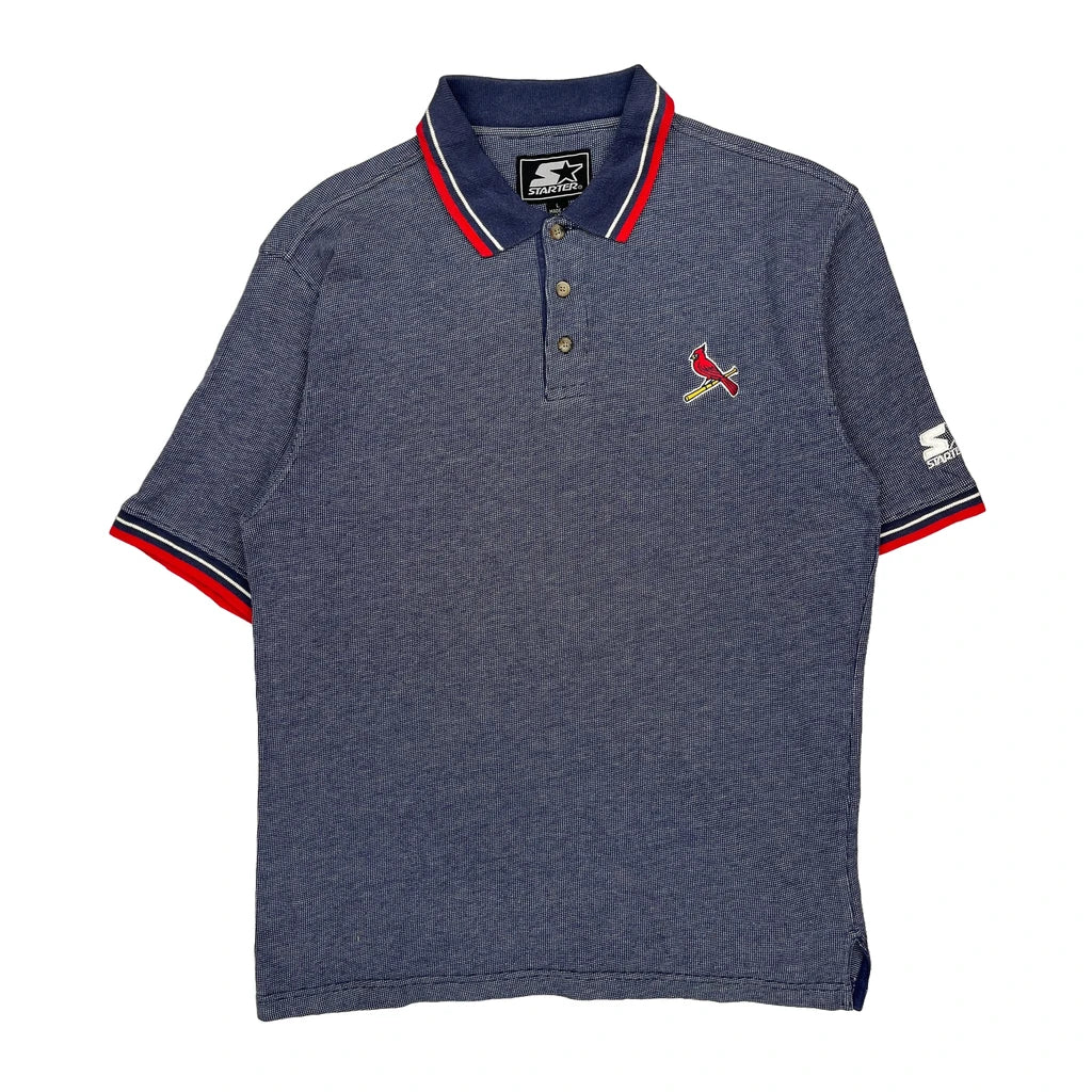 St Louis Cardinals Starter Mlb Polo Shirt - Large Blue Cotton Refurbished - Thrifted (note: this is a term often used to describe second- refurbished available on Cerqular