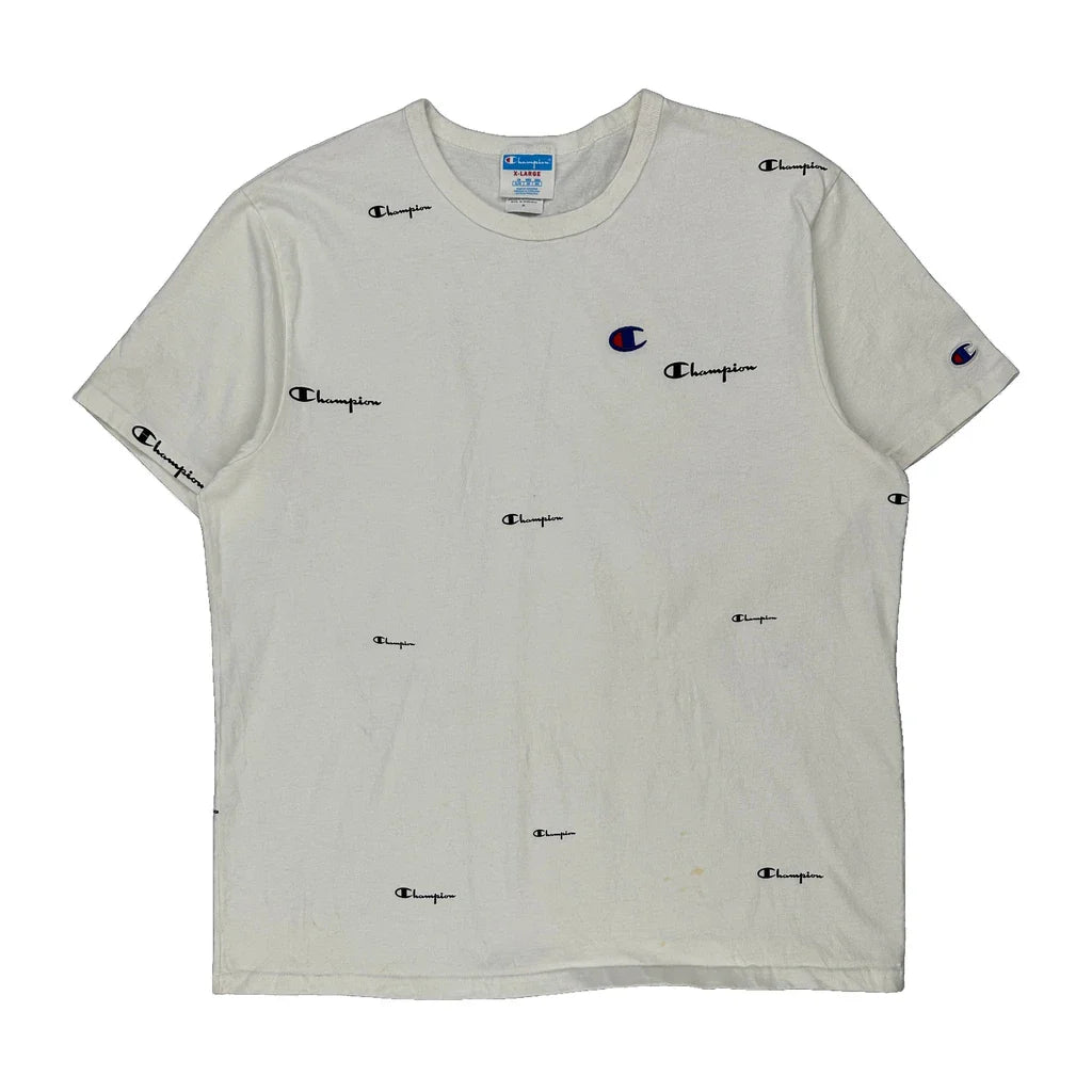 Champion T-Shirt - XL White Cotton Refurbished - Thrifted (note: this is a term often used to describe second- refurbished available on Cerqular