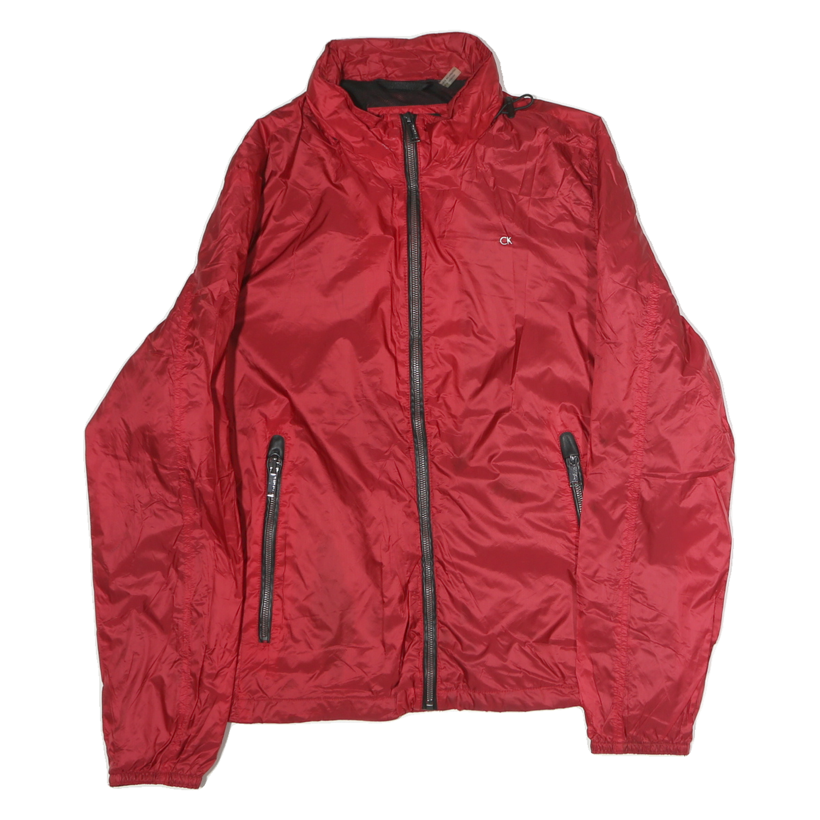 CALVIN KLEIN Mens Red Nylon Jacket S Plain Zip Lightweight Refurbished - N/A refurbished available on Cerqular