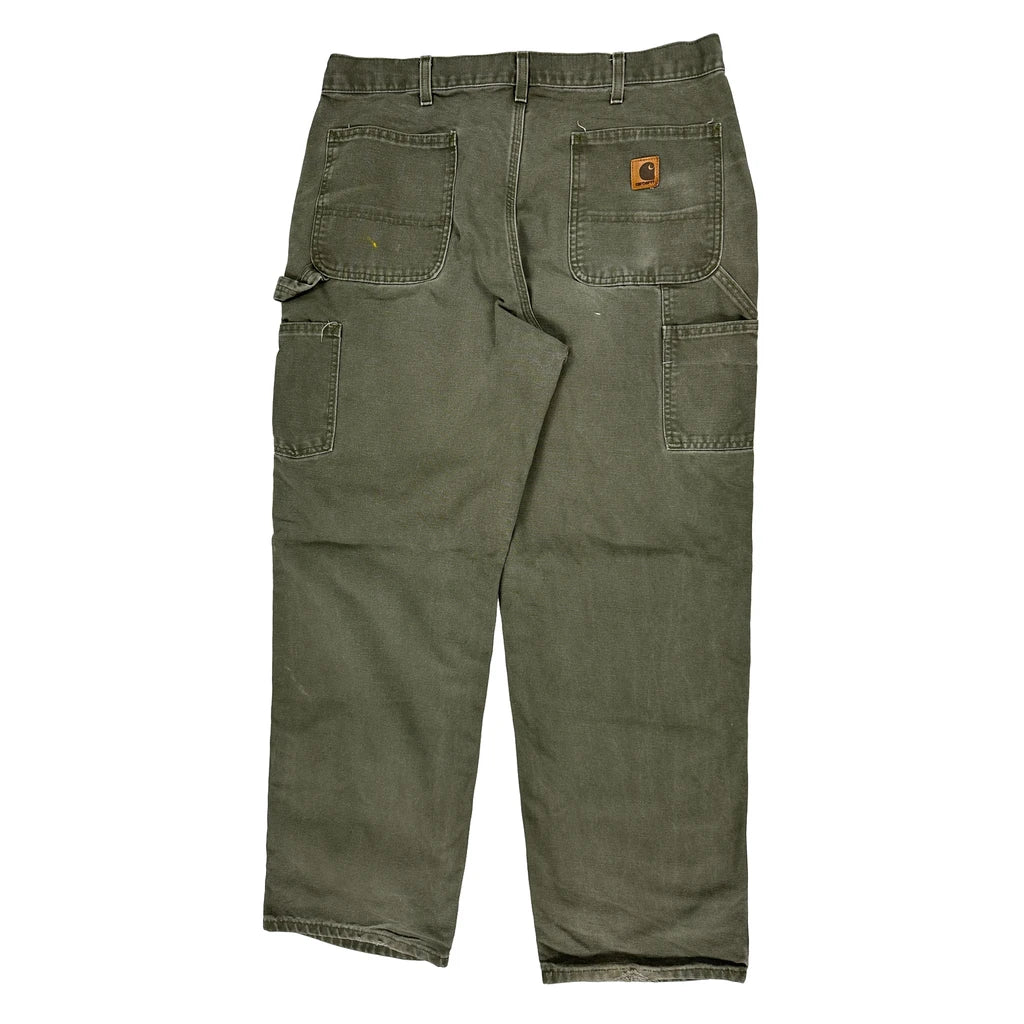 Carhartt Carpenter Trousers - 36W 30L Green Cotton Refurbished - Thrifted (note: this is a term often used to describe second- refurbished available on Cerqular