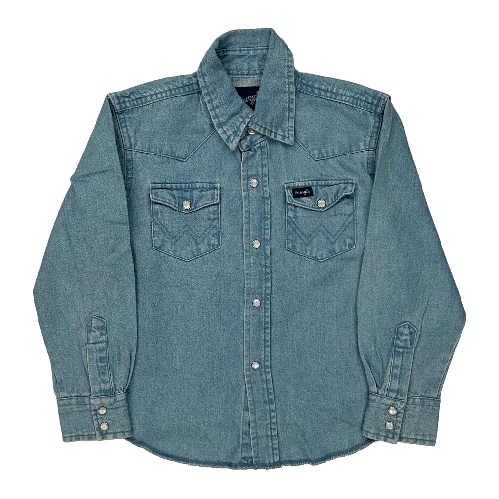 Age 5-6 Wrangler Denim Shirt - Small Blue Cotton Refurbished - Thrifted (note: this is a term often used to describe second- refurbished available on Cerqular
