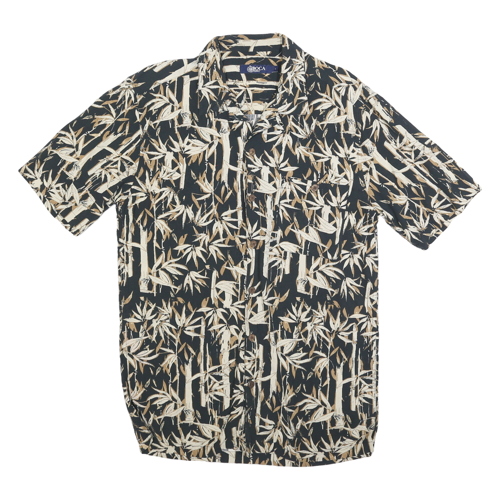 BOCA Mens Black & Beige Pattern Cotton Blend Shirt L Casual Summer Button Up Refurbished - N/A refurbished available on Cerqular
