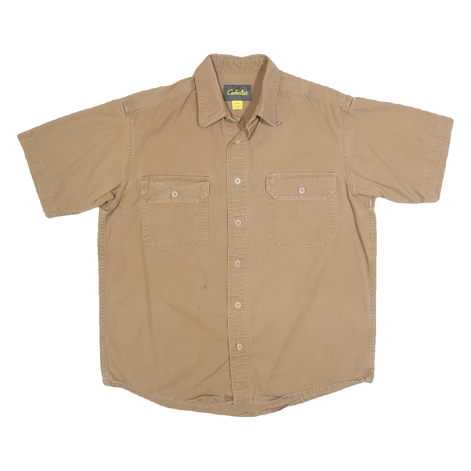 CABELAS Mens Beige Plain Shirt M Casual Cotton Relaxed Fit Button Front Refurbished - N/A refurbished available on Cerqular