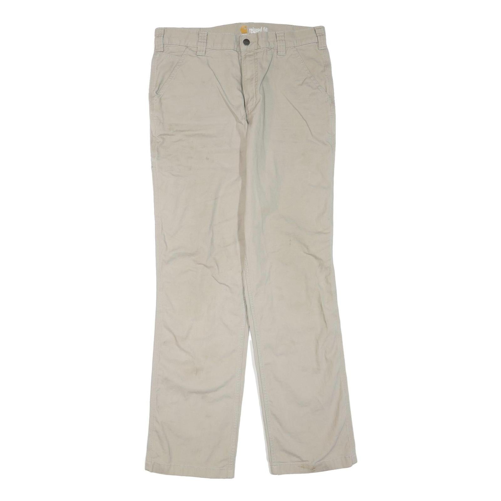 CARHARTT Mens Cotton Blend Beige Regular Fit Straight Leg Trousers W34 L36 Refurbished - N/A refurbished available on Cerqular