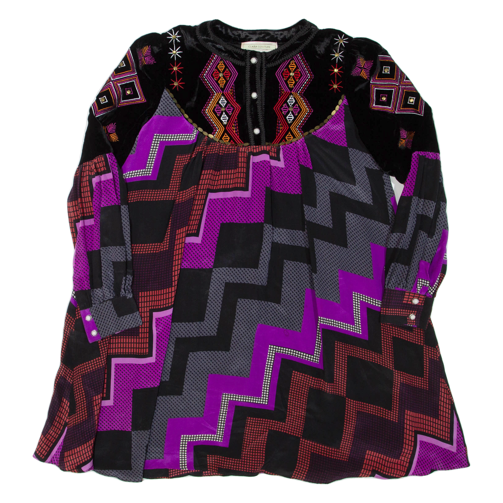 CLARA COUTURE Womens Printed Blouse Black Long Sleeve Crazy Pattern L Refurbished - N/A refurbished available on Cerqular