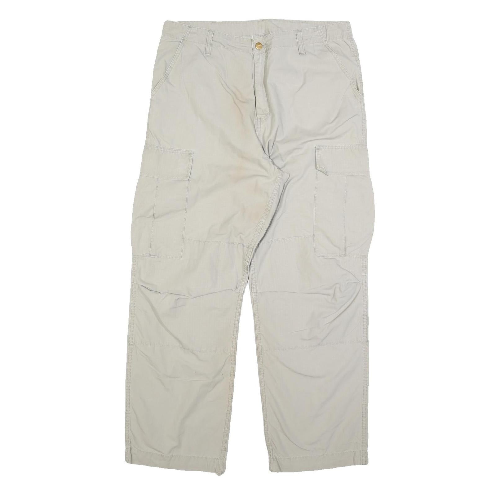CARHARTT Mens Relaxed Beige Cargo Trousers W34 L32 Cotton Blend Zip Pocketed Refurbished - N/A refurbished available on Cerqular