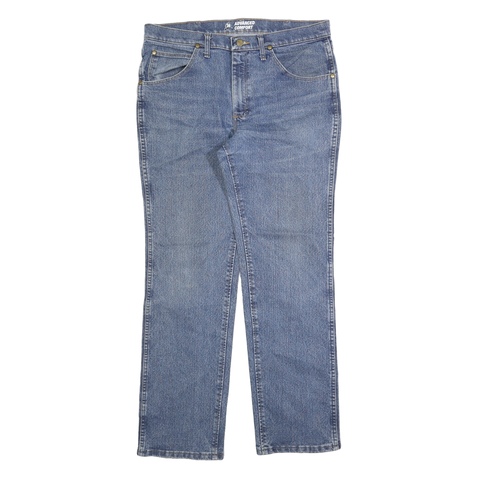WRANGLER Mens Blue Cotton Denim Regular Fit Straight Leg Medium W36 L32 Zip Refurbished - N/A refurbished available on Cerqular