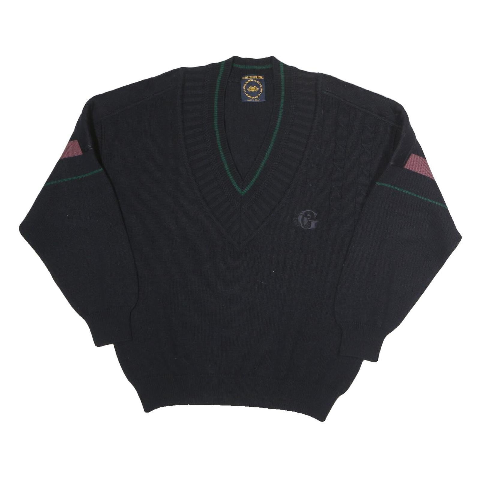 GRANCHO Mens Black Patterned V-Neck Jumper Wool M Cable Knit Relaxed Refurbished - N/A refurbished available on Cerqular