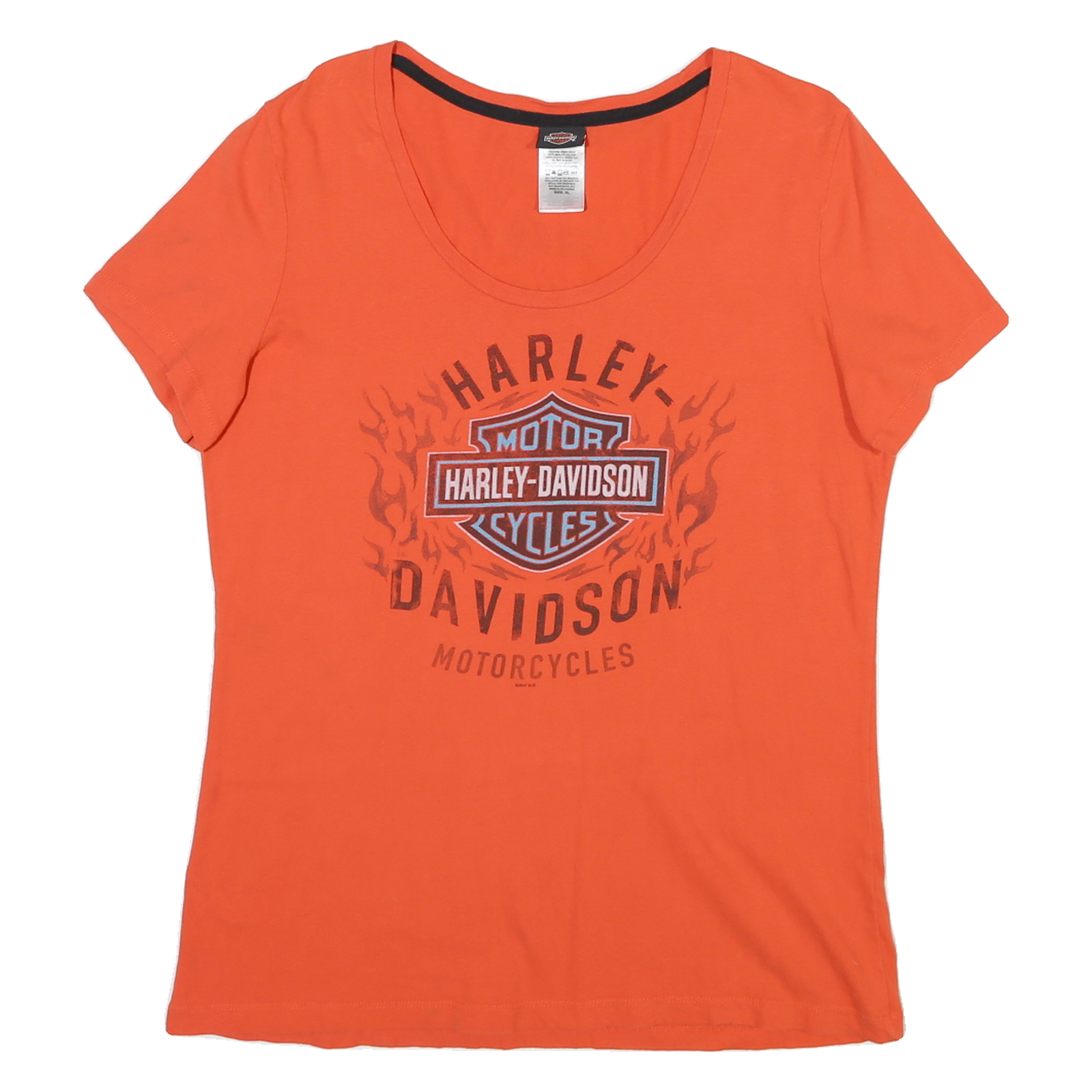 HARLEY DAVIDSON Womens Orange Graphic T-Shirt XL Short Sleeve Scoop Neck Cotton Refurbished - N/A refurbished available on Cerqular