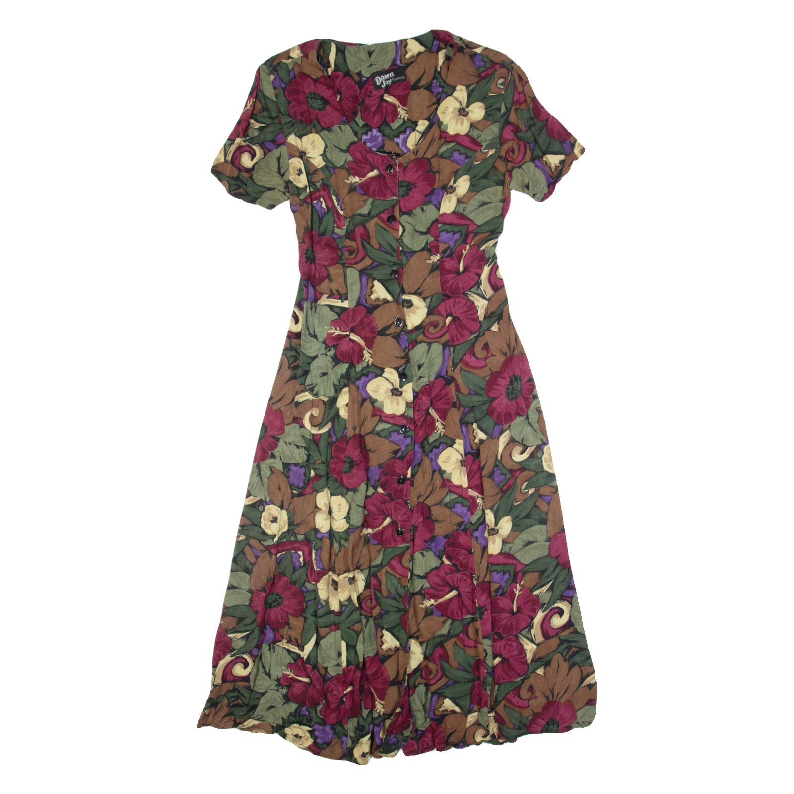 DAWN JOY FASHIONS Womens Tea Dress Green 90s Floral Short Sleeve Long S Refurbished - N/A refurbished available on Cerqular