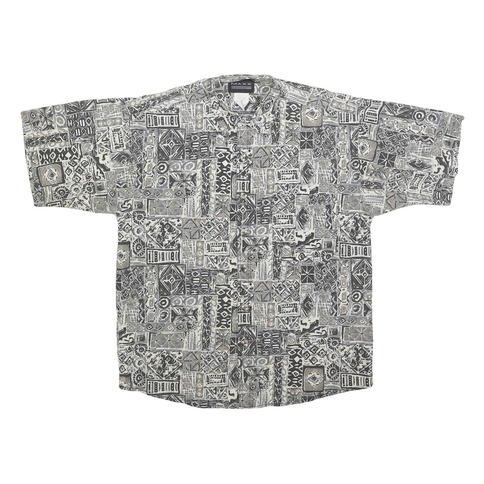 MAXX Mens Grey Patterned Casual Shirt S Cotton Short Sleeve Button Collar Refurbished - N/A refurbished available on Cerqular