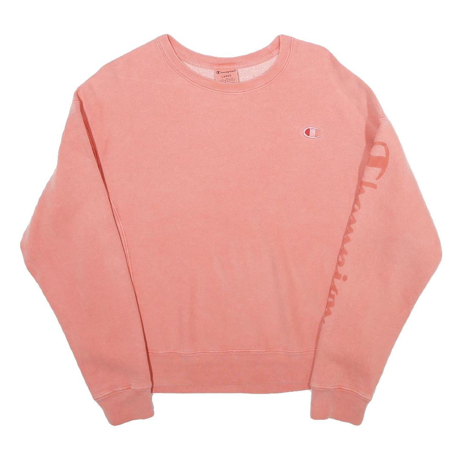 CHAMPION Womens Pink Sweatshirt Crew Neck L Logo Printed Sleeve Casual Pullover Refurbished - N/A refurbished available on Cerqular