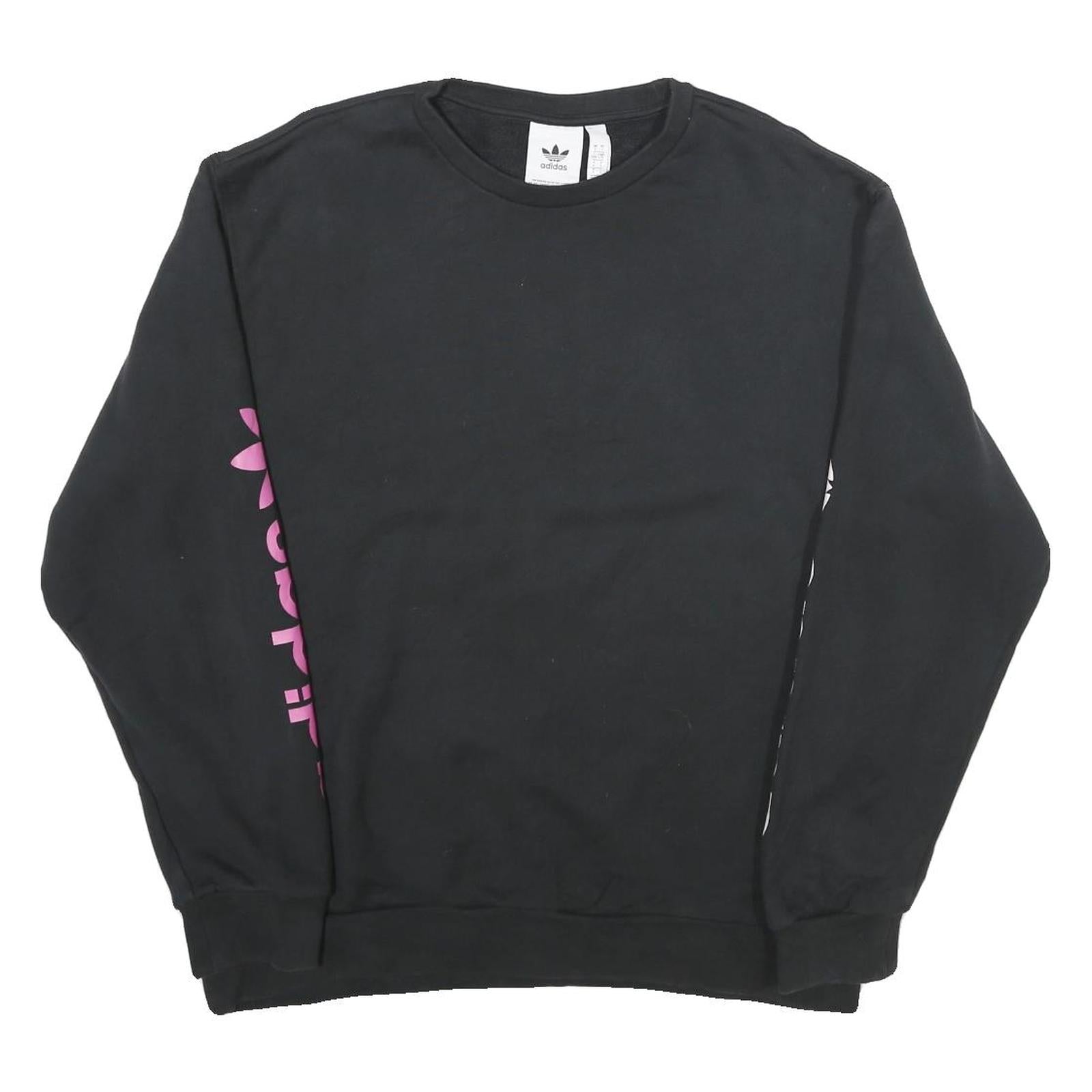 ADIDAS Mens Black Crew Neck Sweatshirt L Pink Logo Graphic Print Refurbished - N/A refurbished available on Cerqular