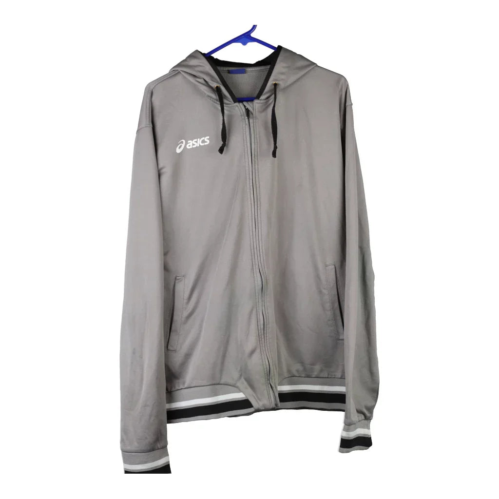 Asics Hoodie - XL Grey Polyester Refurbished - Thrifted (note: this is a term often used to describe second- refurbished available on Cerqular