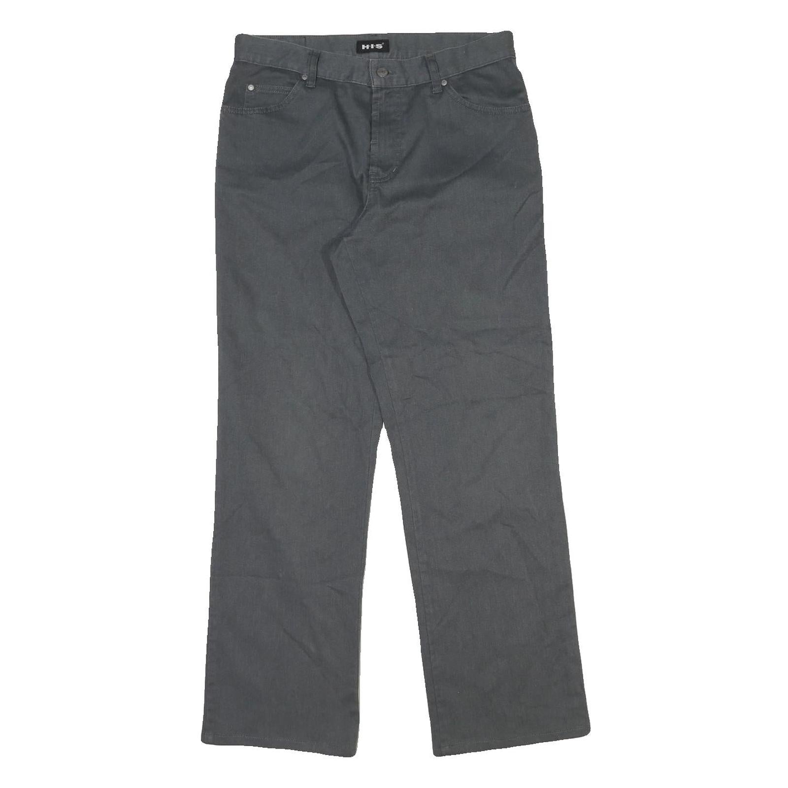 Grey Mens Regular Fit Straight Leg Cotton Blend Trousers W32 L31 Zip Closure Refurbished - N/A refurbished available on Cerqular