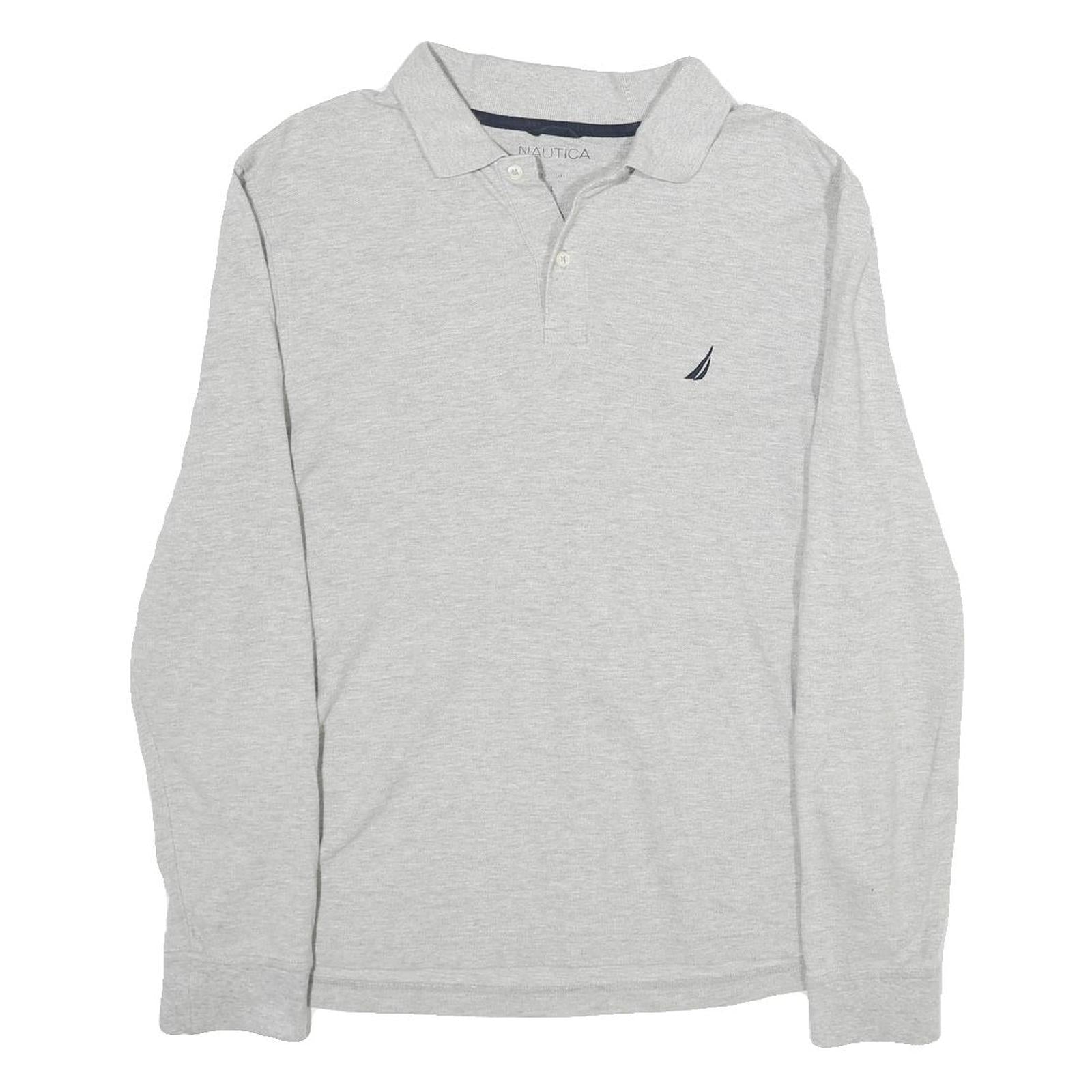 NAUTICA Mens Grey Long Sleeve Plain Polo Shirt L Cotton Classic Fit Button Refurbished - N/A refurbished available on Cerqular
