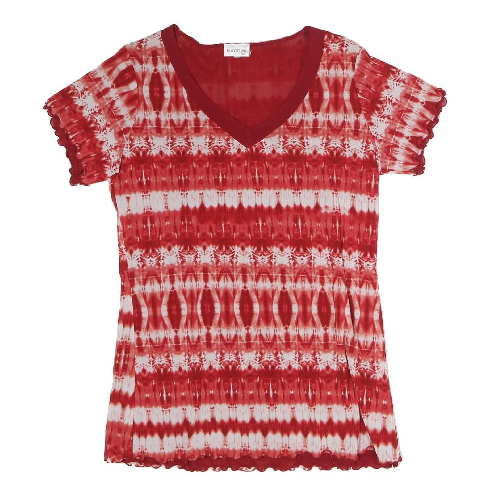 BIAGGINI Womens Red & White Printed Top Short Sleeve V-Neck M Polyester Casual Refurbished - N/A refurbished available on Cerqular