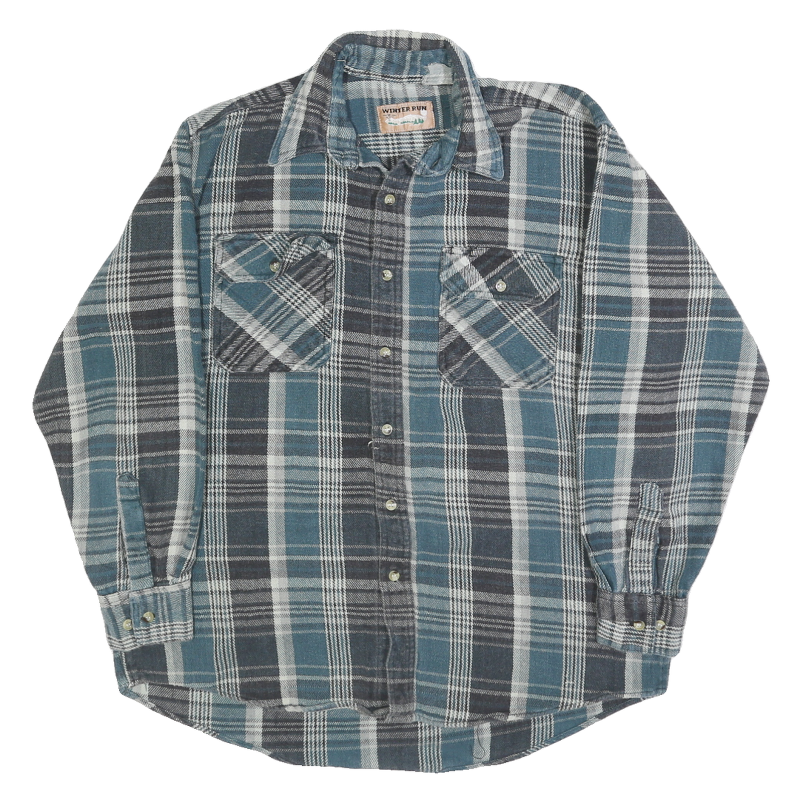 WINTER RUN Mens Blue Black & White Check Shirt L Casual Cotton Long Sleeve Refurbished - N/A refurbished available on Cerqular