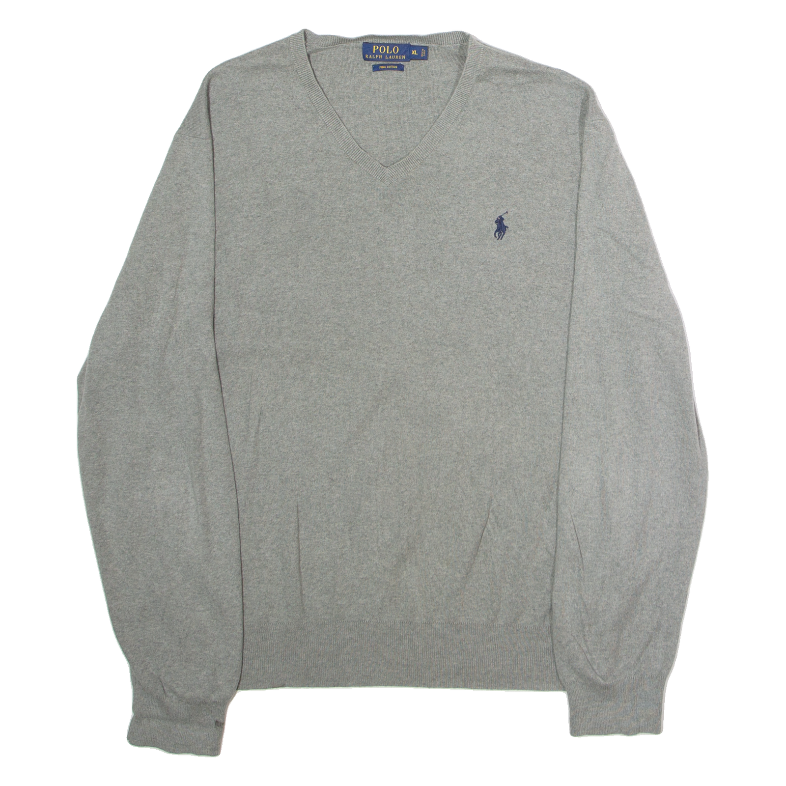 POLO RALPH LAUREN Mens Jumper Grey V-Neck Tight Knit XL Refurbished - N/A refurbished available on Cerqular