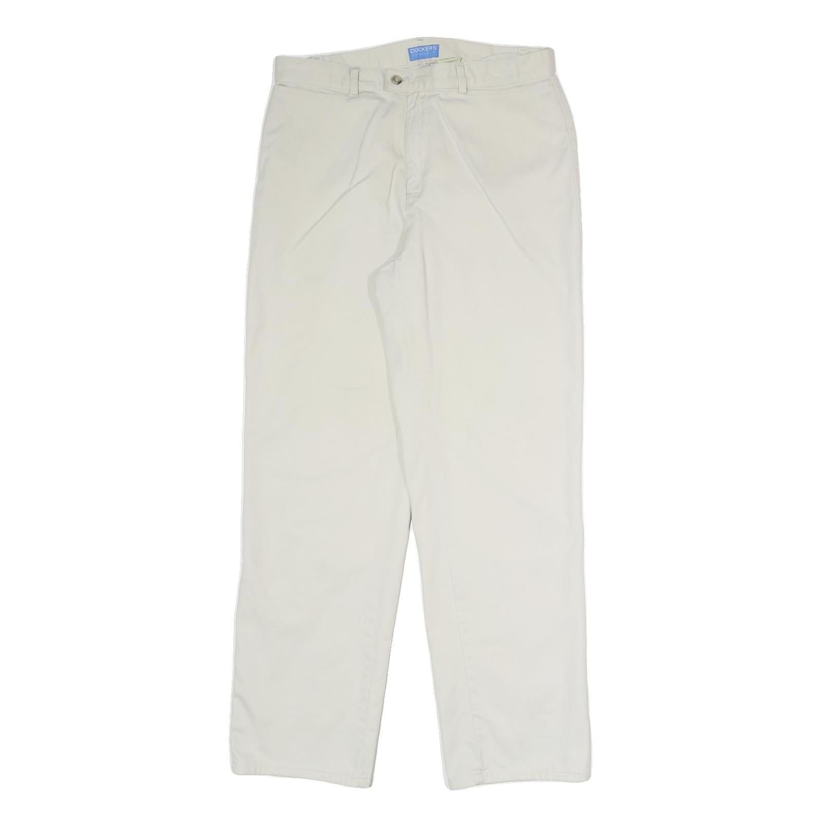 DOCKERS Mens Cotton Blend White Regular Straight Trousers W30 L29 Classic Zip Refurbished - N/A refurbished available on Cerqular