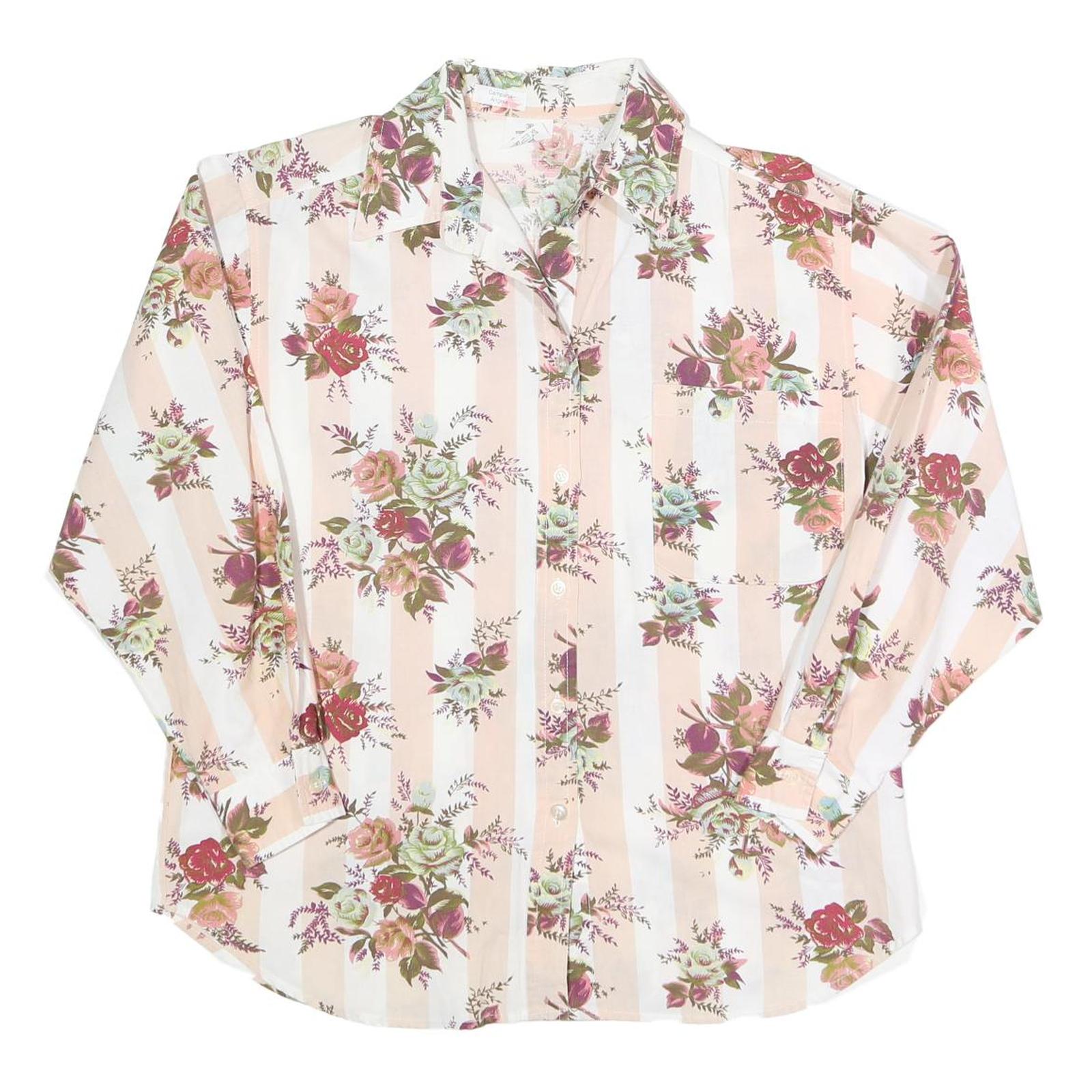 Womens Cream & Pink Floral Printed Shirt Long Sleeve Collared Cotton Blend L Refurbished - N/A refurbished available on Cerqular