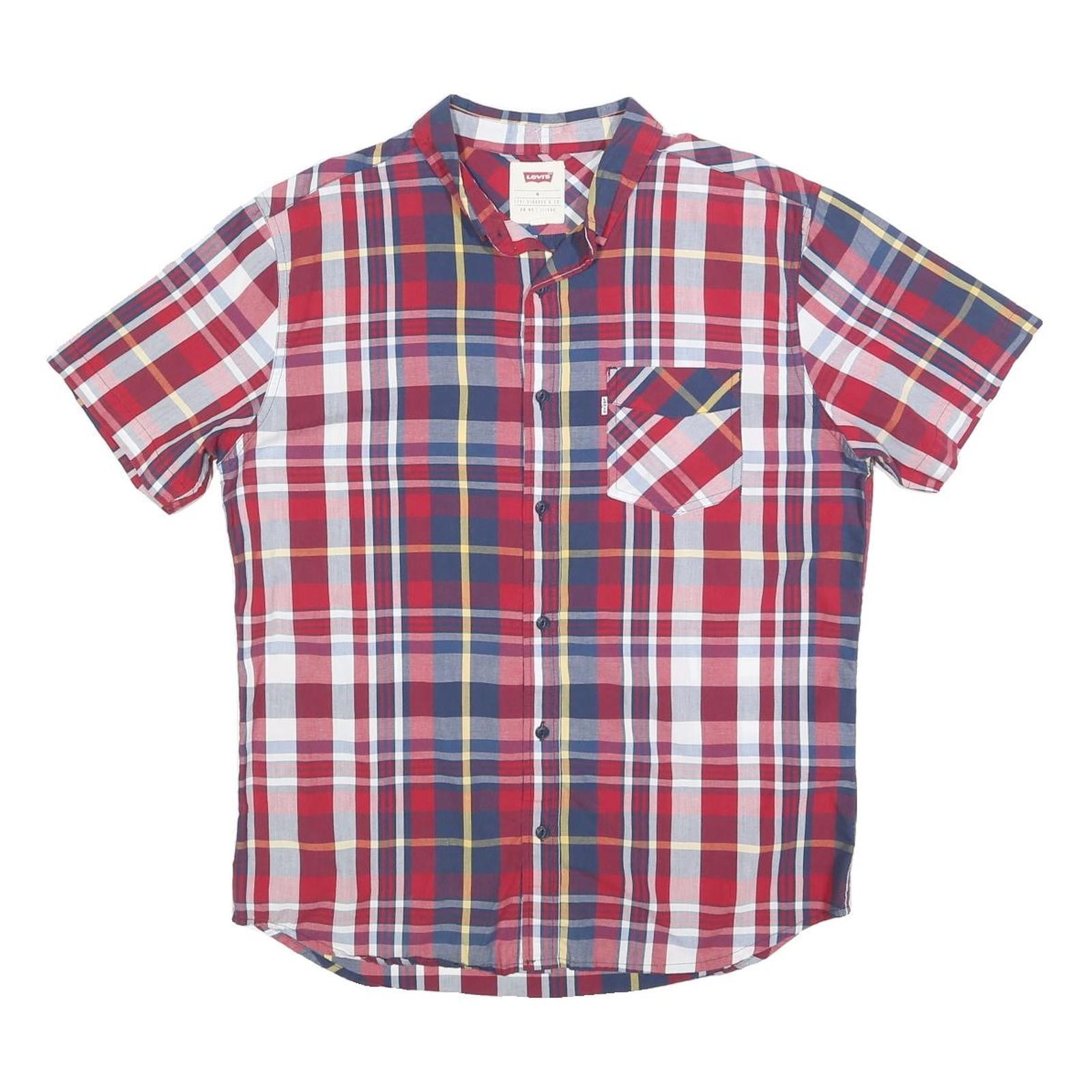 LEVI'S Mens Red Blue Plaid Shirt M Cotton Blend Short Sleeve Casual Refurbished - N/A refurbished available on Cerqular