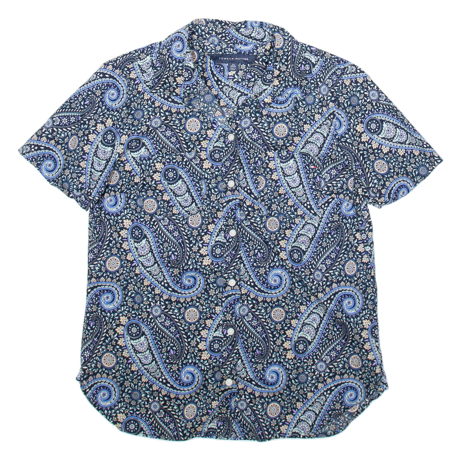 TOMMY HILFIGER Womens Printed Shirt Black V-Neck Paisley XS Refurbished - N/A refurbished available on Cerqular