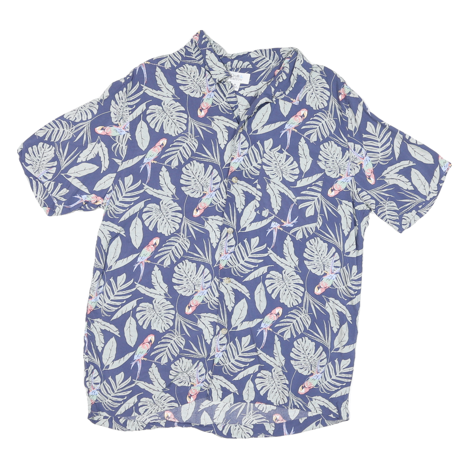 CROFT & BARROW Mens Blue Tropical Leaf Parrot Print Shirt M Casual Summer Refurbished - N/A refurbished available on Cerqular