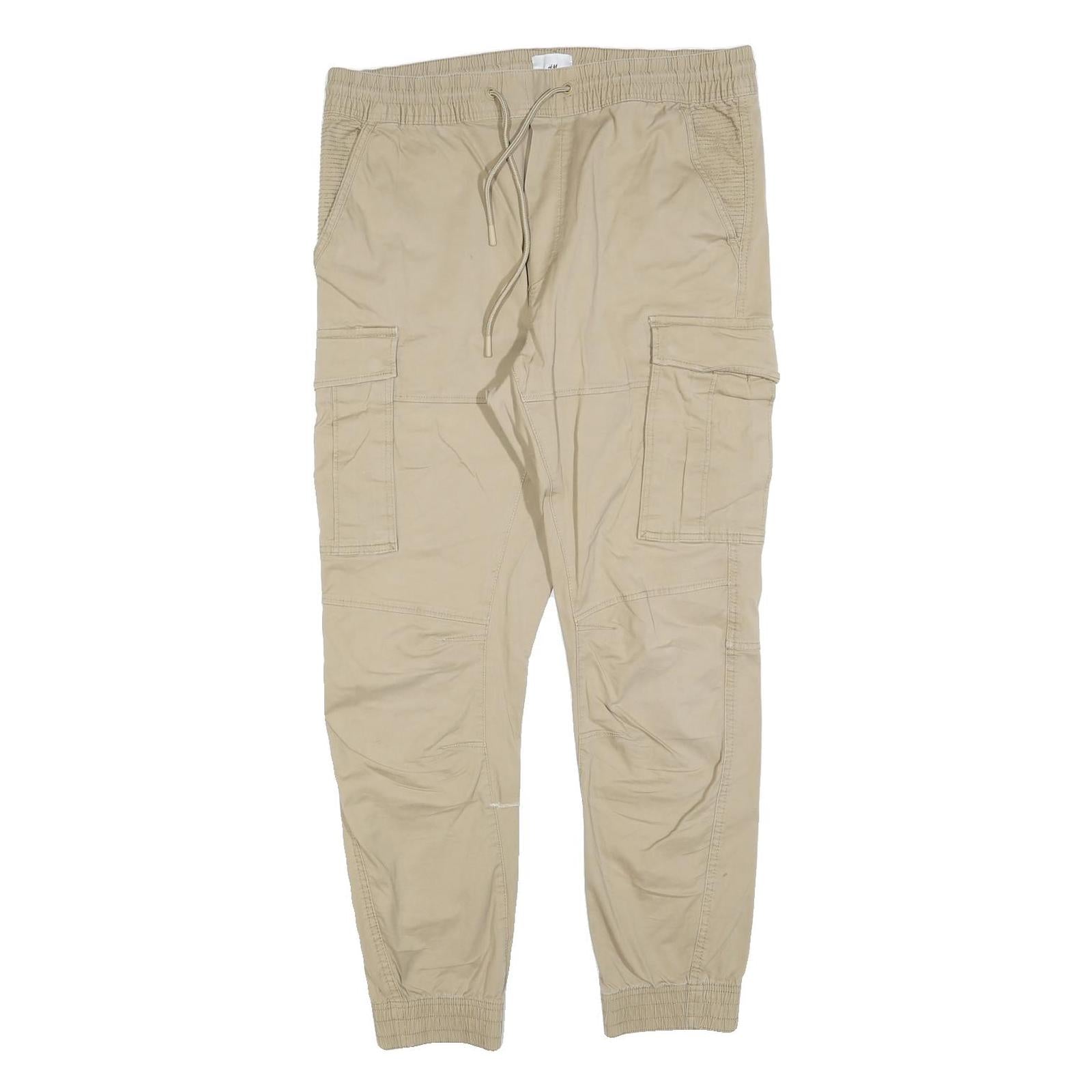 H&M Mens Slim Fit Beige Cargo Trousers W36 L30 Drawstring Cotton Blend Casual Refurbished - N/A refurbished available on Cerqular