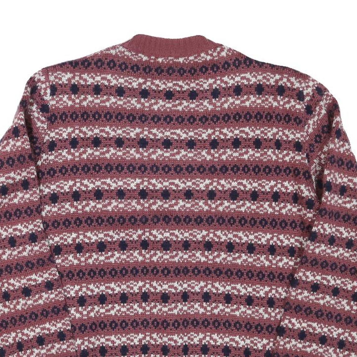 Mens Burgundy Red Patterned Jumper Crew Neck Tight Knit M Winter Casual Knitwear Refurbished - N/A refurbished available on Cerqular