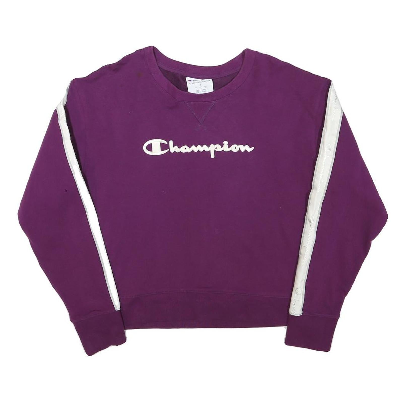 CHAMPION Womens Purple & White Crew Neck L Cotton Blend Logo Sweatshirt Refurbished - N/A refurbished available on Cerqular