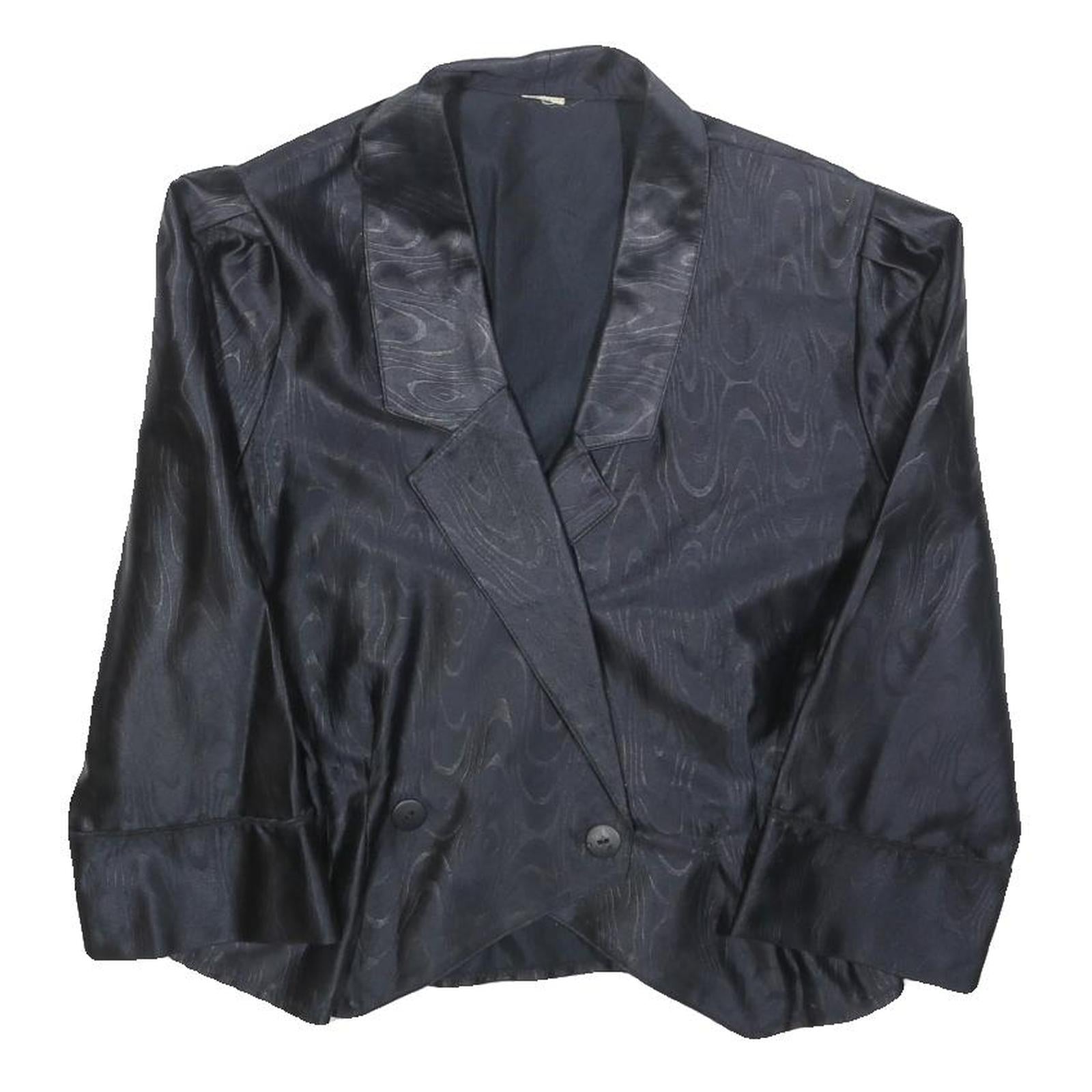 Womens Black Button Polyester Blend Cropped Jacket S Satin Effect Pattern Refurbished - N/A refurbished available on Cerqular