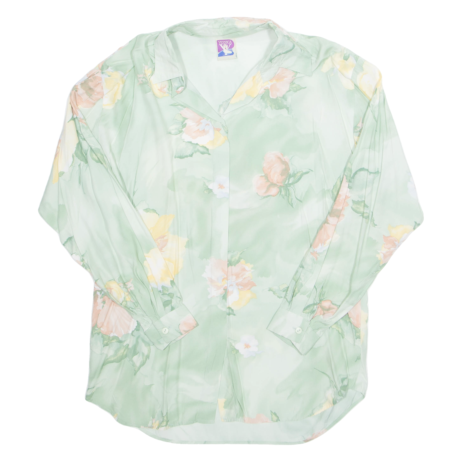 YESSICA Womens Printed Blouse Green Collared Long Sleeve Floral M Refurbished - N/A refurbished available on Cerqular