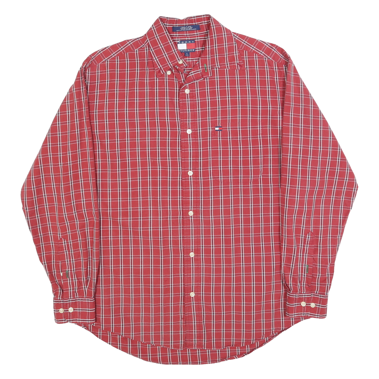 TOMMY HILFIGER Mens Red & White Check Shirt S Cotton Blend Button Down Refurbished - N/A refurbished available on Cerqular