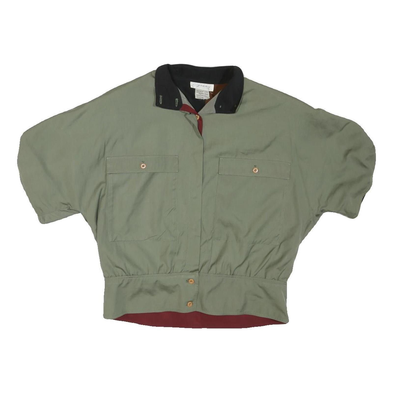 JENNY Womens Green & Black Casual Button Jacket M Nylon Plain Short Sleeve Refurbished - N/A refurbished available on Cerqular