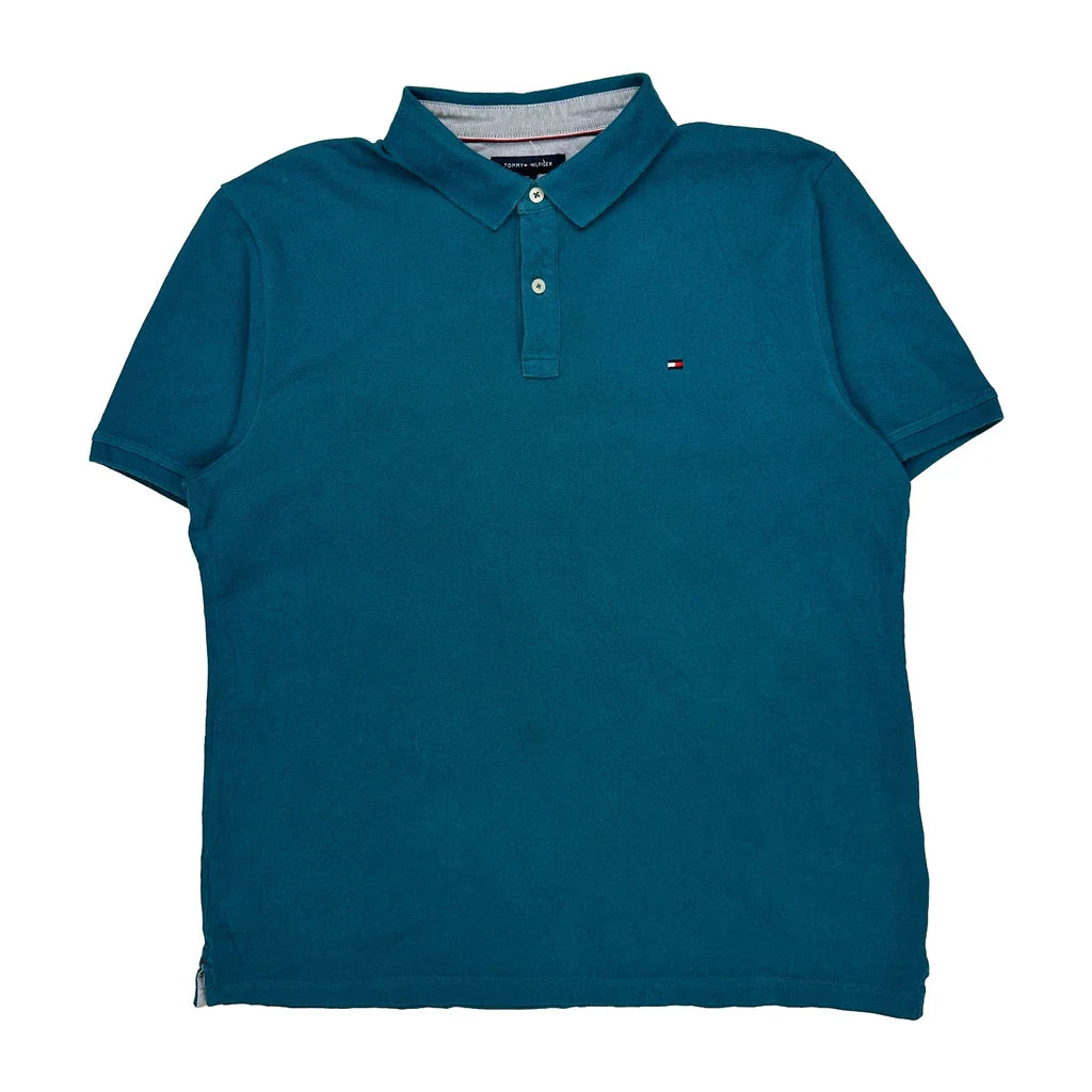 Tommy Hilfiger Polo Shirt - XL Blue Cotton Refurbished - Thrifted (note: this is a term often used to describe second- refurbished available on Cerqular