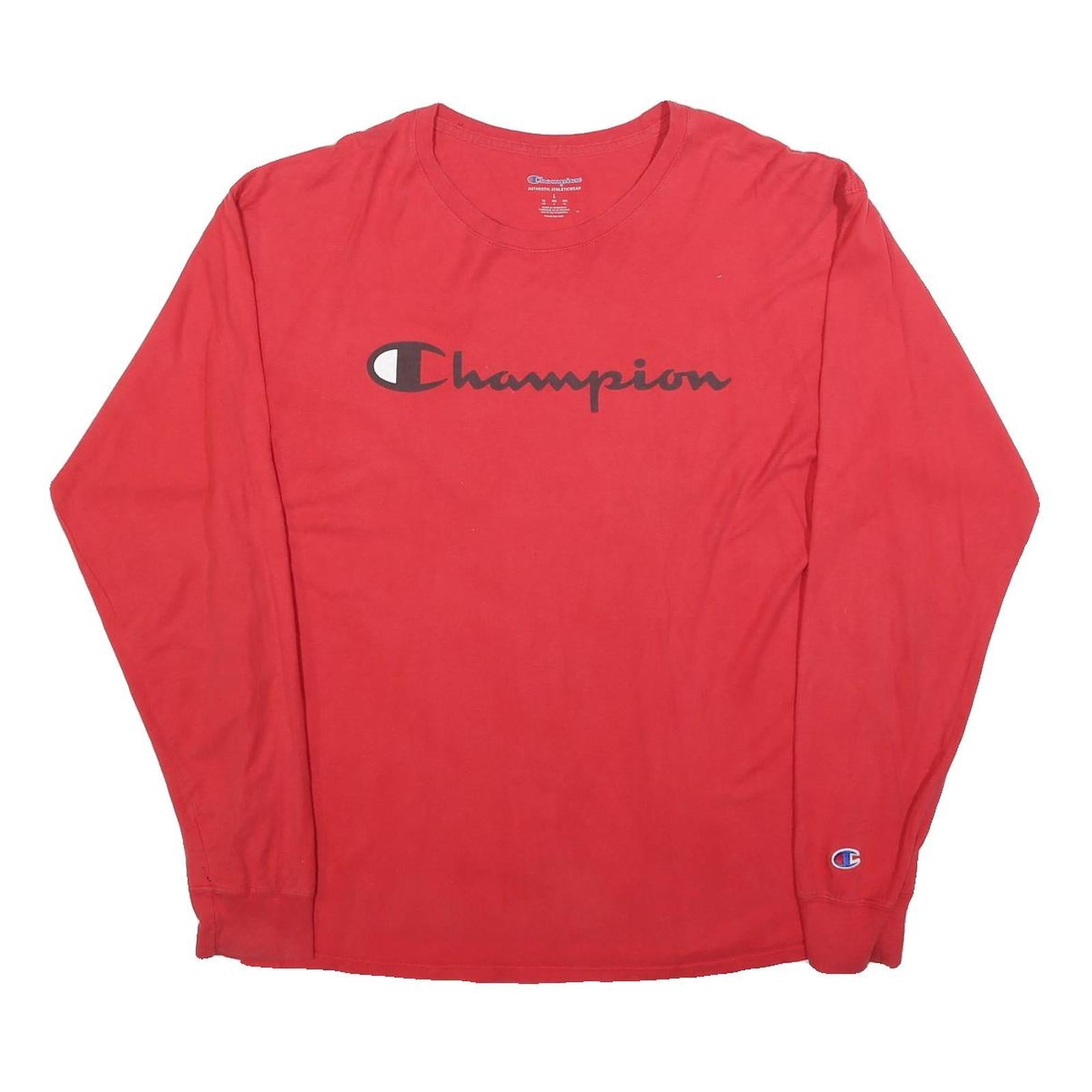 CHAMPION Mens Red Long Sleeve Crew Neck Logo Print T-Shirt L Casual Refurbished - N/A refurbished available on Cerqular
