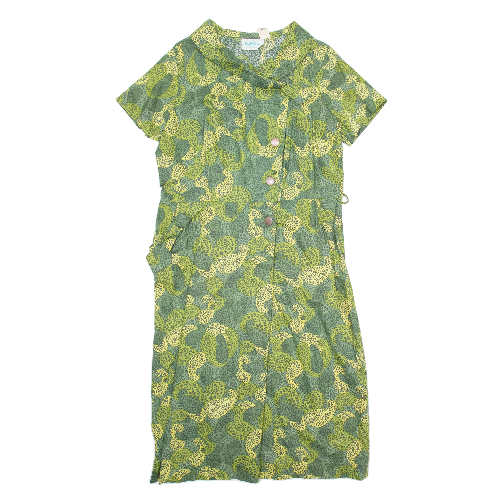 KAY WHITNEY Womens Shift Dress Green Paisley Short Sleeve Midi L Refurbished - N/A refurbished available on Cerqular