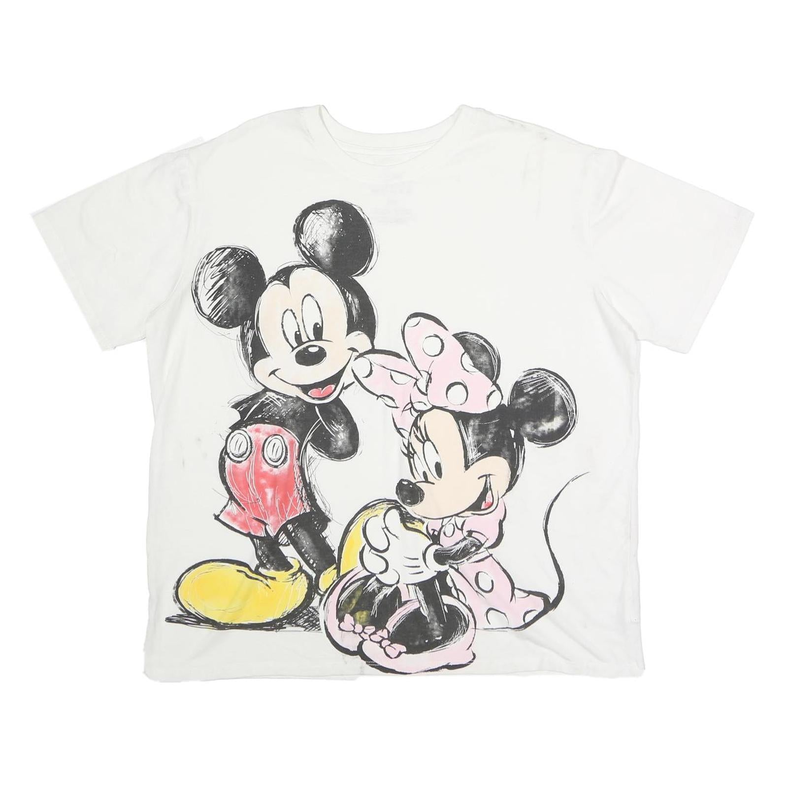 DISNEY Womens White Mickey Mouse & Minnie Mouse Graphic T-Shirt XL Short Sleeve Refurbished - N/A refurbished available on Cerqular