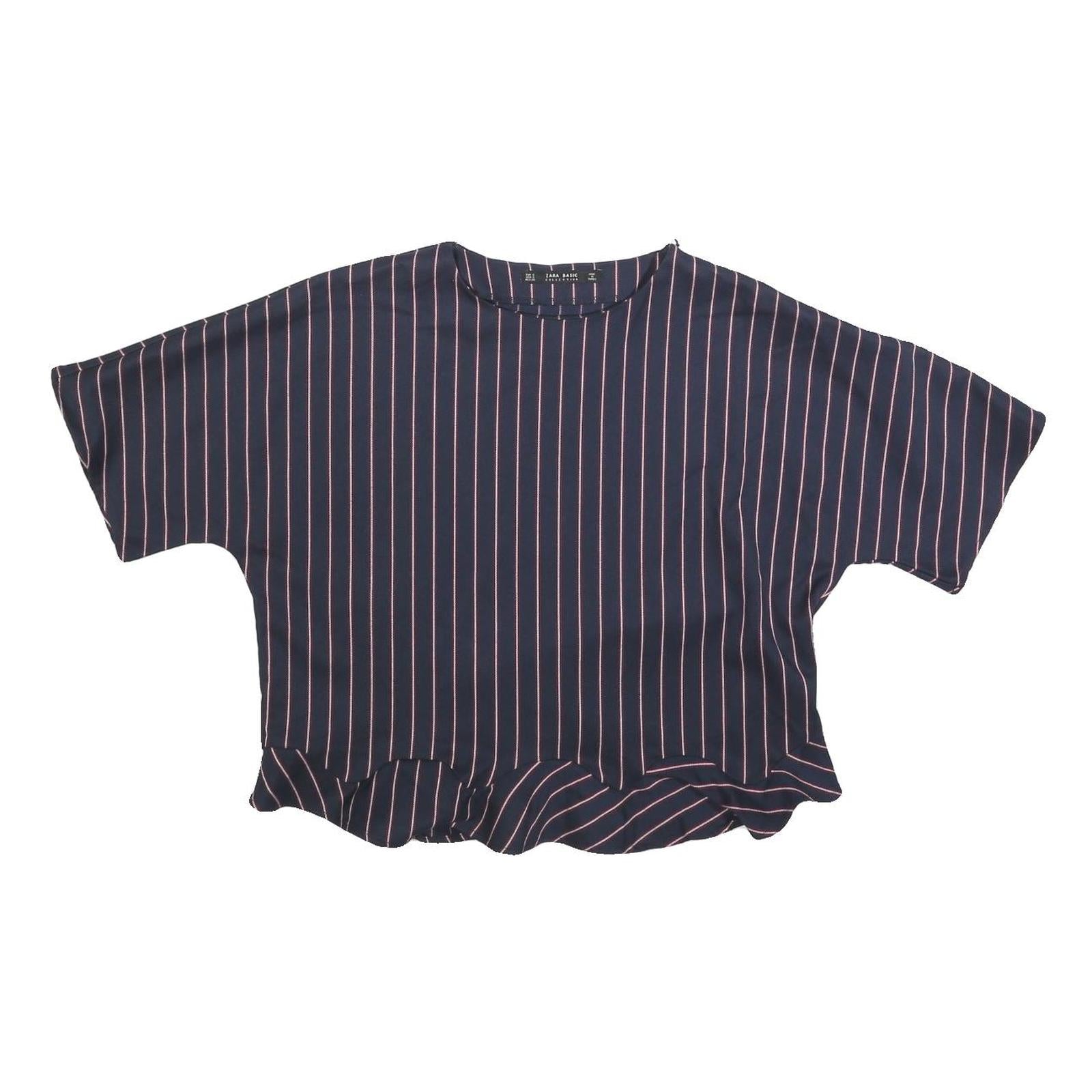 ZARA BASIC Womens Navy Blue & Pink Striped Basic Top Short Sleeve Round Neck S Refurbished - N/A refurbished available on Cerqular